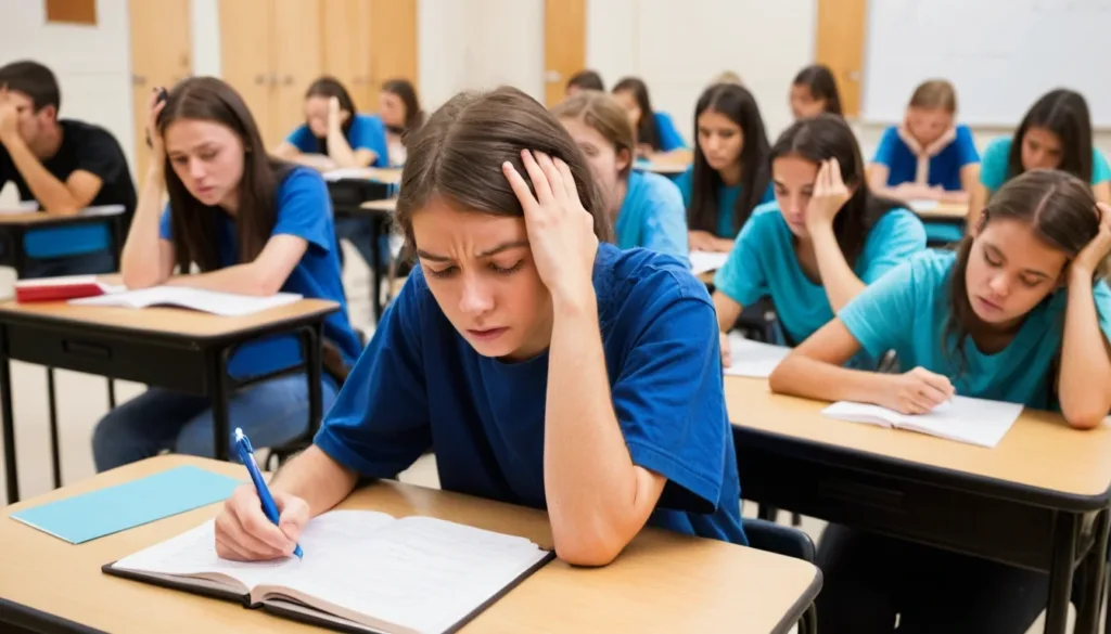 Overwhelmed student at school